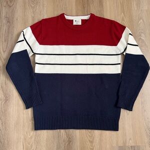 Red, White, and Blue Striped Men's Sweater